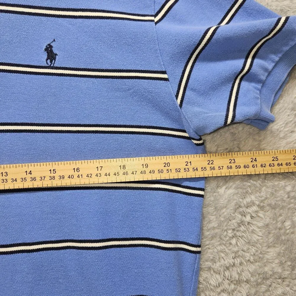 Polo Ralph Lauren Mens Blue Stipe Polo Shirt Size L Cotton Classic Preppy